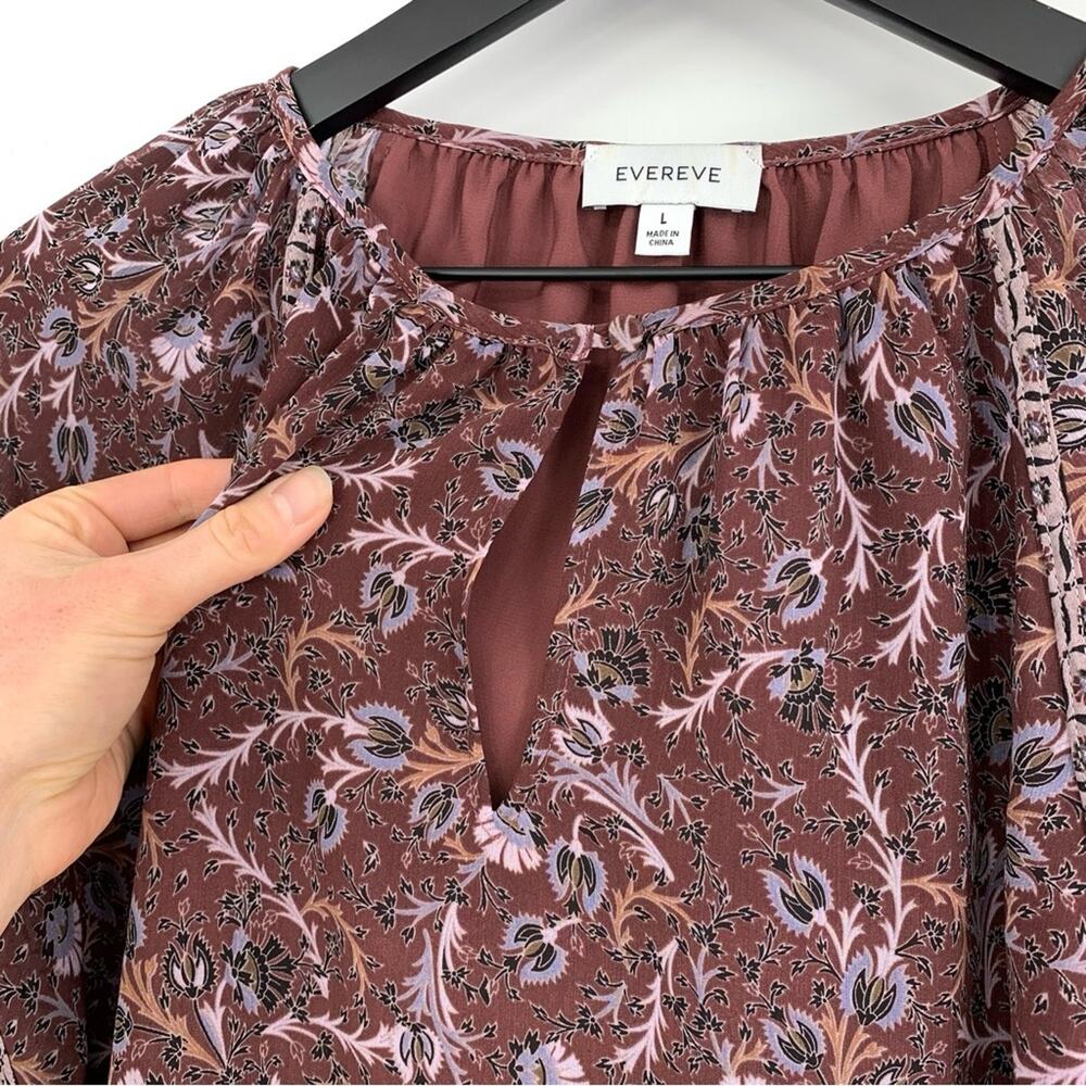 EVEREVE Cleo Floral Blouse Maroon Purple L - Picture 3 of 9